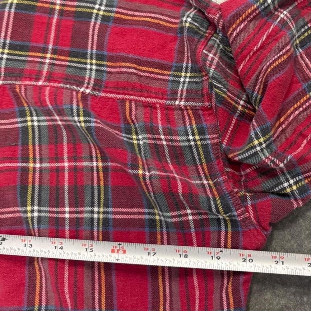 Vintage Woman's Plaid Flannel Button Up Collared Shirt Red Cotton Denim Accent S - Picture 7 of 8